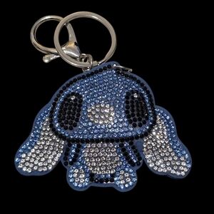 Blue and Silver Stitch Rhinestone Bag Charm | Keychain